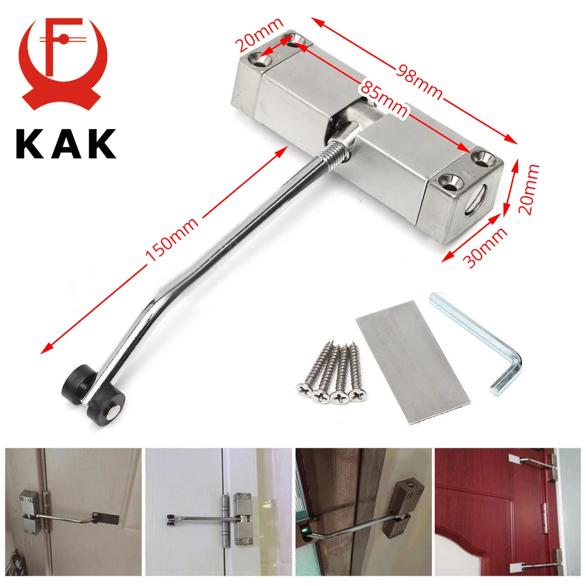 Stainless Steel Automatic Door Closer Adjustable Speed Door Closing Device 40KG Black Gold Furniture Hardware