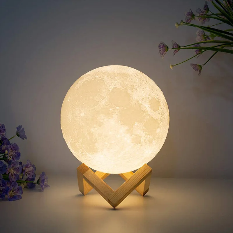 Rechargeable 3D Print Moon Lamp 2 Color Change Touch Switch