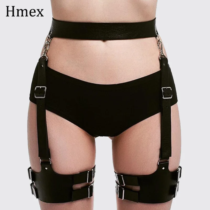 Punk Handmade Harness Leather Garter Belts for women Sexy Waist Straps Body Suspenders Gothic Thigh High Leg Sculpting