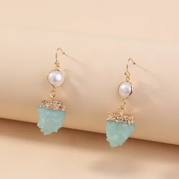 

Irregular Blue Resin Druzy Drusy Charms Pearl Dangle Earrings Fashion Brand Women Jewelry Vintage Earrings