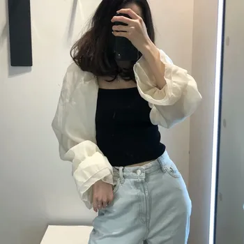 

New Fashion Women's Shirts Cotton Fashion Wild Puff Sleeve Short Ladies Blouses and Tops Square Collar Spring New 2020