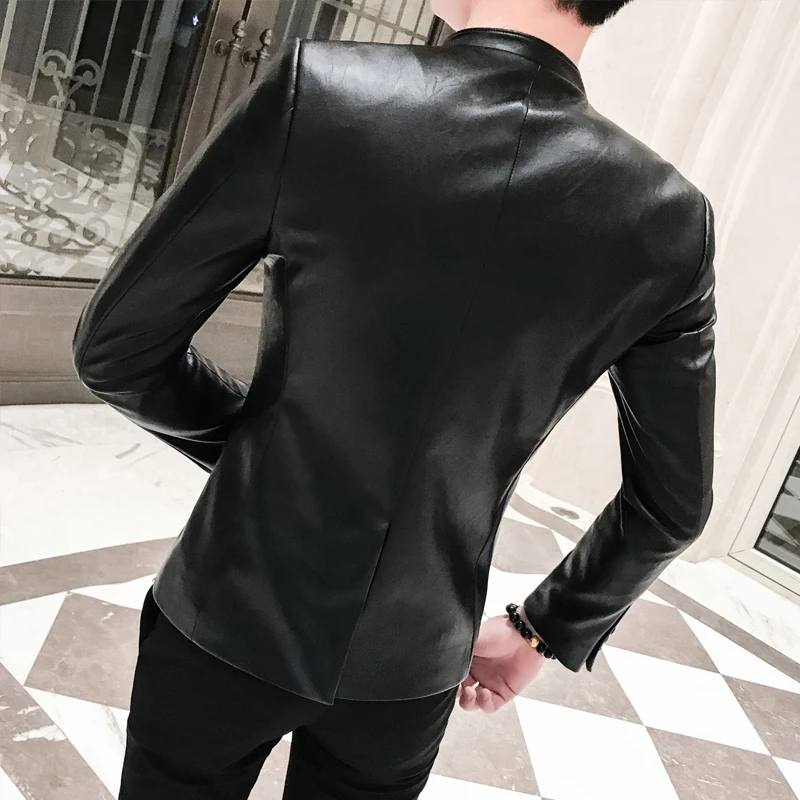 Новая мужская Тонкая кожаная куртка Slim Fit Красивая мотоциклетная мужская кожаная куртка высокая имитация овечьей кожи мужские пальто S-3XL