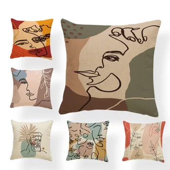 

Hot Sale Abstract Geometric Pillowcase Leaf Line Velvet Decoration Living Room Printing 45*45Cm Cushion Cover Throw Pillowcase