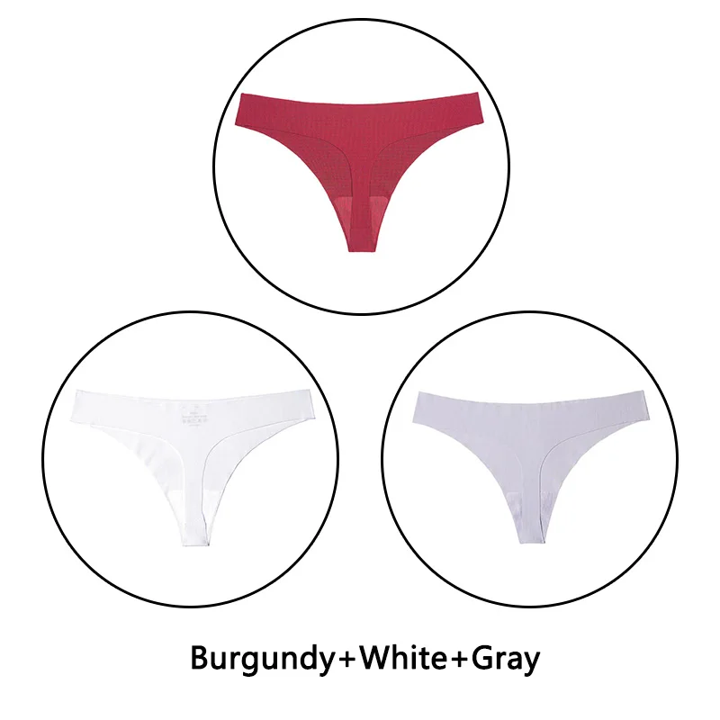 Burgundy White Gray 3 шт./партия, сексуальные стринги, женские бесшовные трусики, однотонное мягкое нижнее белье, низкая посадка, стринги, XS-L, европейский размер, нижнее белье, ультратонкие, нижнее белье, Новинка - Цвет: Burgundy White Gray