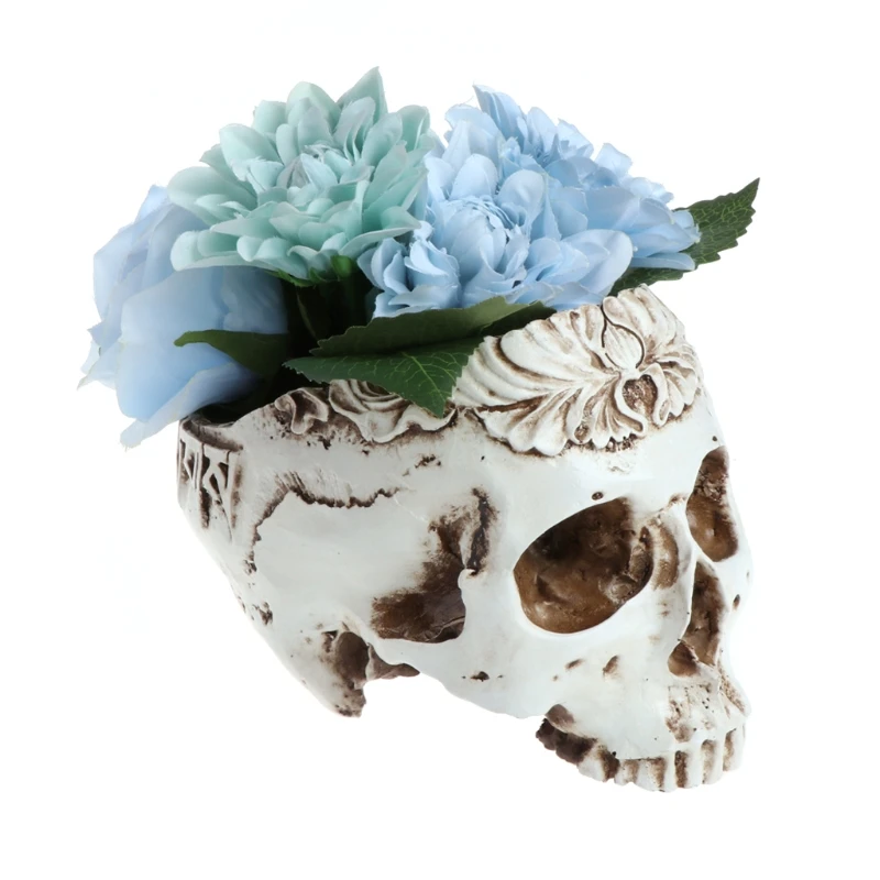 Resin Gothic Skull Head Flower Pot Planter Container Home Bar Ornament Decor M4YD