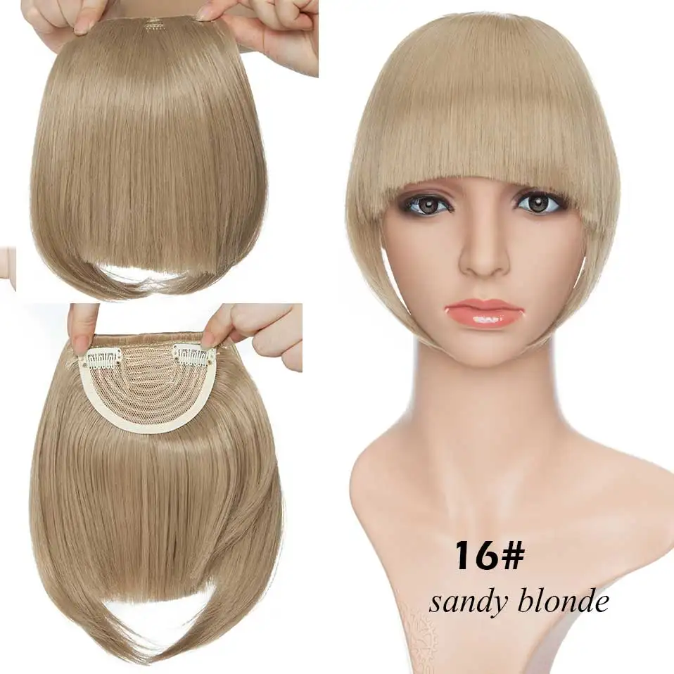 sandy blonde SNOILITE короткие передние тупые челки Клип короткая челка волосы для наращивания прямые синтетические настоящие натуральные накладные волосы - Цвет: sandy blonde