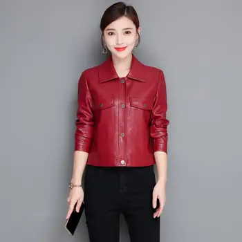 

Plus Size Black Motorcycle Leather Jacket Women 2020 New Red Leather Coat Women Short Slim Spring Autumn Female Leather Clothing