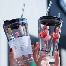 450 мл стеклянная кружка для кофе с крышкой и соломинкой термостойкая Молочный Сок чай стеклянная чашка для воды для дома, офиса, школы питьевой стакан es подарки