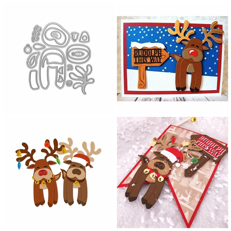 

2 Xmas Deer Metal Cutting Dies Stencils Christmas Deer Die Cut For Card Making DIY New2019 Crafts Cards
