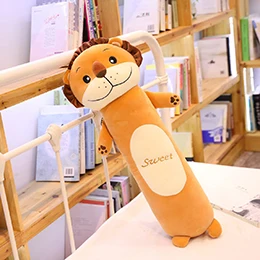 Lion Цилиндрический плюшевые животные длинные средства ухода за кожей Kawaii постоянного обезьянка Банни лягушка Лев мягкие тела подушку компаньон, 4 размера - Цвет: Lion