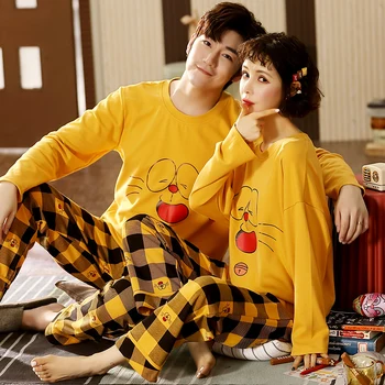 

Couple Pajamas Long Sleeve 100% Cotton Spring And Autumn Sports And Leisure Women'S Men'S Loose Thin Home Service Suits Nightie