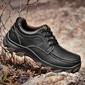 

Brand Soft Cow Leather Men Casual Shoes 2020 Genuine Leather Shoes Men Loafers 2020 Black Brown Lace-up Male Hiking Footwear