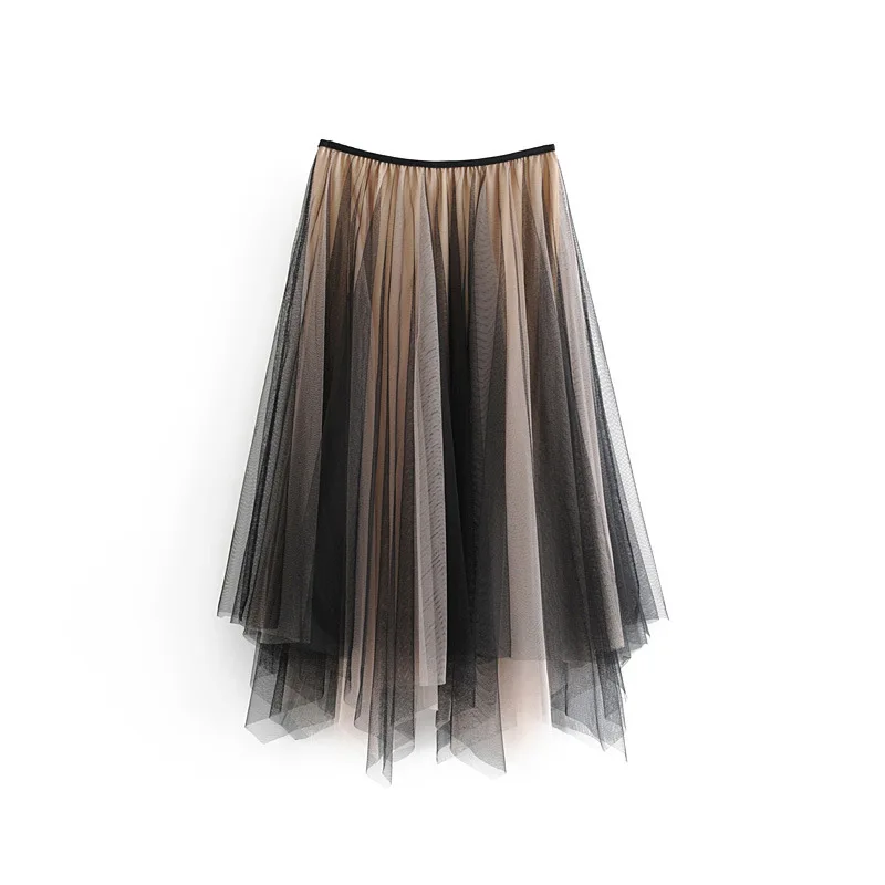 

Foreign Trade Original Garment Summer New Products Korean-style Multilayer Gauze Irregular Contrast Color Skirt High-waisted Fas