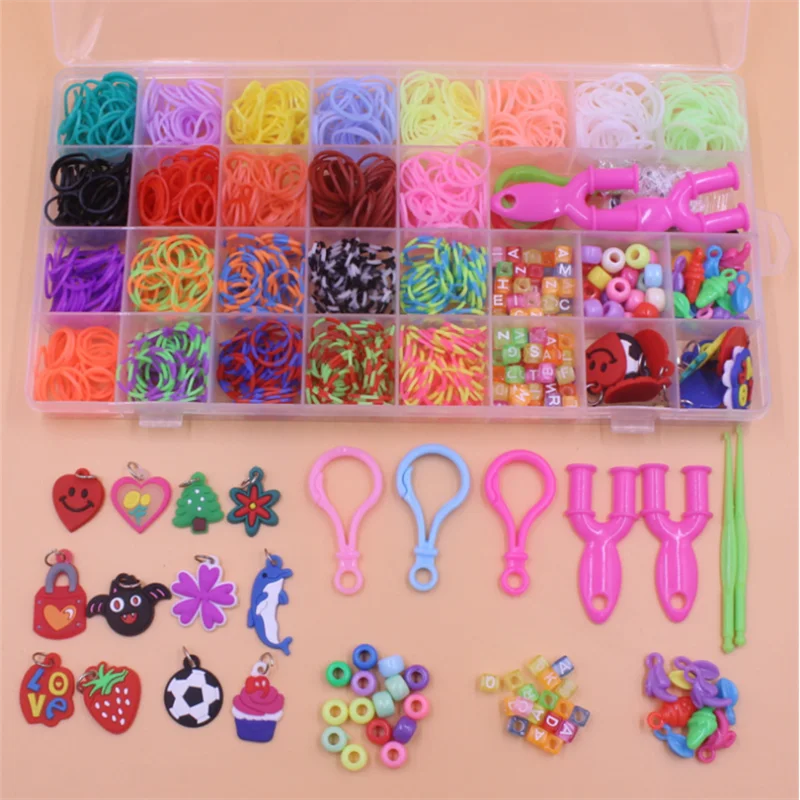 1800pcs Elastic Rubber Loom Bands DIY Tool Set Box Weave Bracelet  Handicraft Girl Gift Children Kids Toys for Teenage 8 10 Years