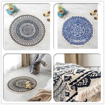 

Nordic Style Round Carpet In The Bedroom Round Tassel Floormat For Living Room Cotton Rugs For Home Decoration Tapete De Sala