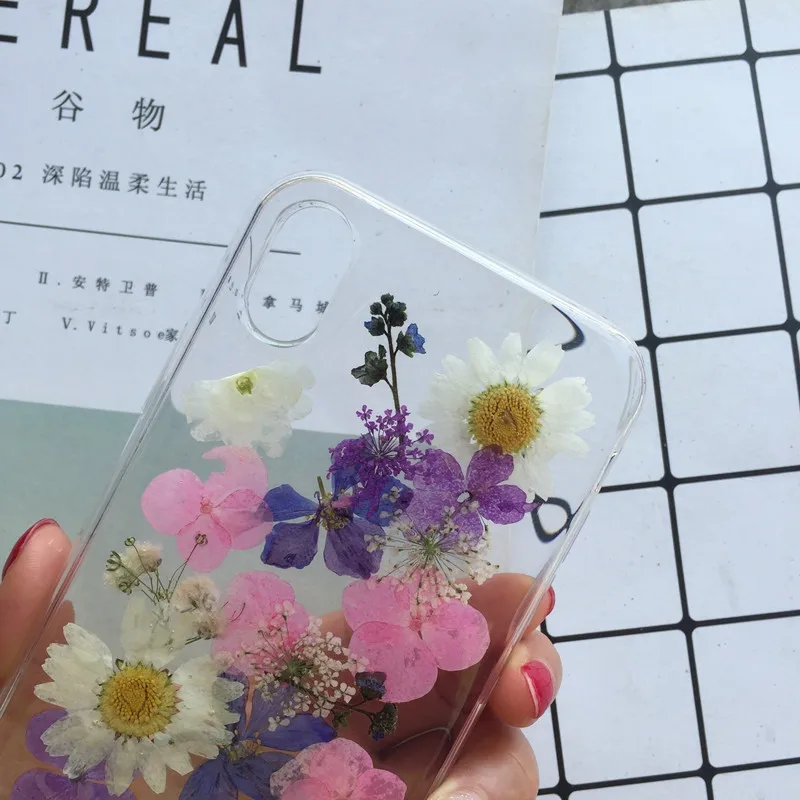 Tfshining настоящий прессованный высушенный чехол с цветами для iphone 11 11pro max X XR Xs max 6 6s 7 8 plus, прозрачный чехол, блестящий девчачий чехол