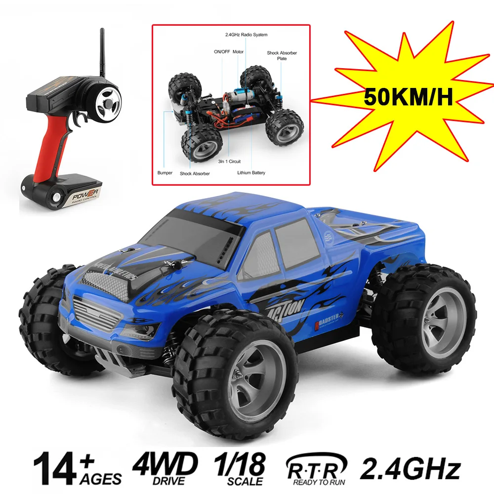 WLtoys A979 Rc большой ножной грузовик 4WD 1/18 50 км/ч высокоскоростной монстров 1:18 2 4G