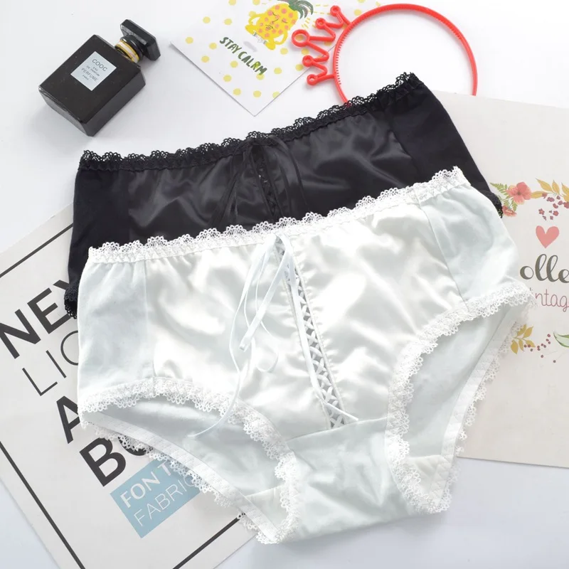 

2019 new sexy silk bow cotton panties for girls female cotton hipsters solid underpants japanese sexy lingerie