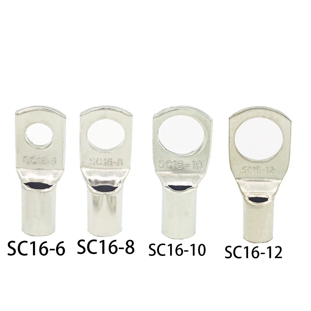 

10PCS SC16-6 16-8 16-10 16-12 Copper Cable Lug Kit Bolt Hole Tinned Cable lugs Battery Terminals copper nose Wire connector