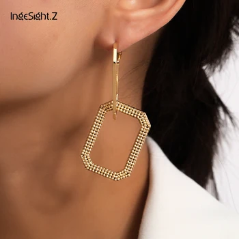 

IngeSight.Z Trendy Geometric Irregular Square Drop Dangle Earrings Korean Simple Gold Color Hanging Earrings for Women Jewelry