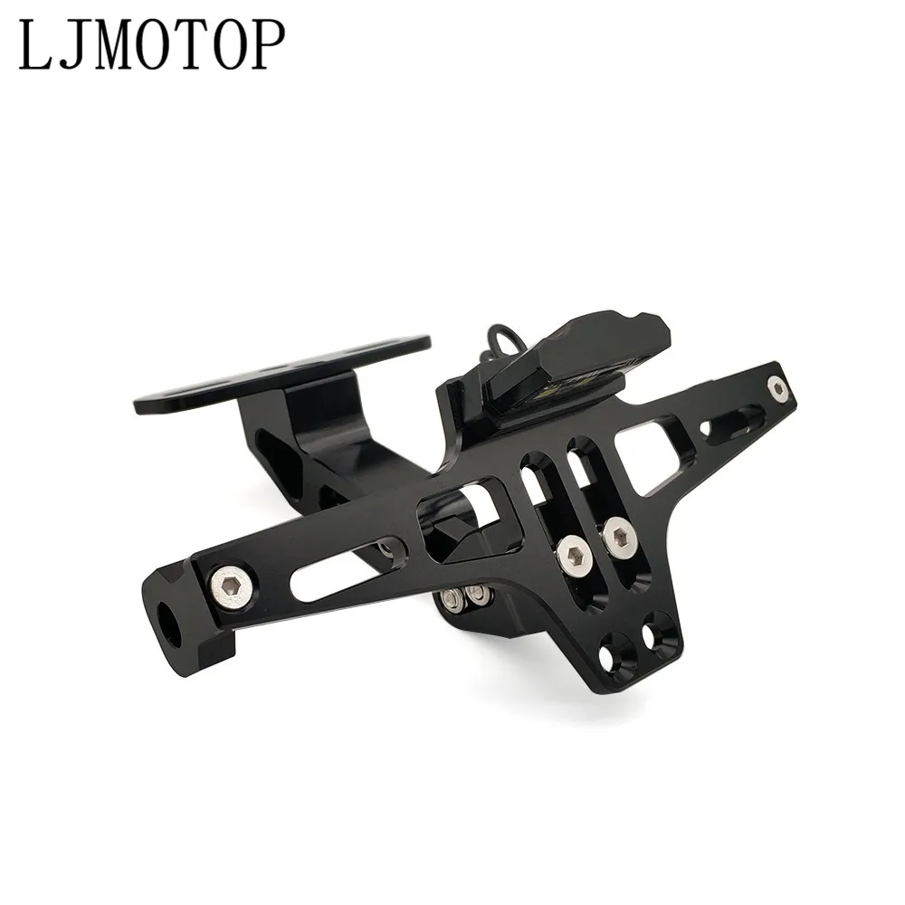 

Motorcycle License Plate Frame Holder Bracket Adjustable Angle + LED Light CNC For BMW S1000R S1000RR C600Sport C650GT
