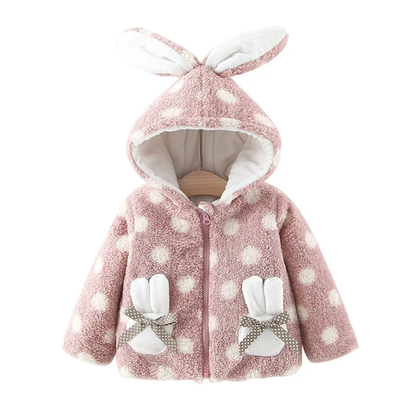 Children's Jackets Wholesale Rabbit Pocket Dot Print Jackets Winter Girls'jackets