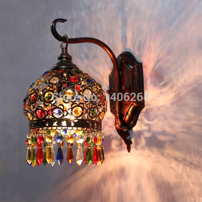 

18CM Bohemian Style Red Bronze/Colour Crystal LED Wall lamp Vintage Wall Light Cafe Bar Store Hall Club Coffee Shop Lighting