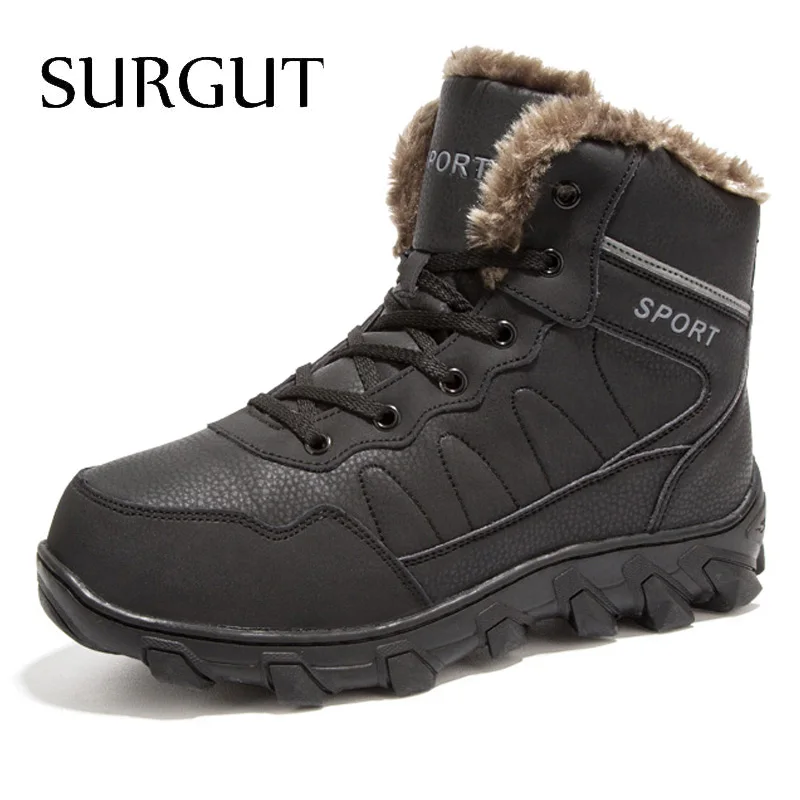 SURGUT/брендовые модные замшевые теплые мужские зимние ботинки на меху; зимняя теплая плюшевая мужская повседневная обувь; водонепроницаемые ботильоны; размеры 39-48 - Цвет: 01 Black