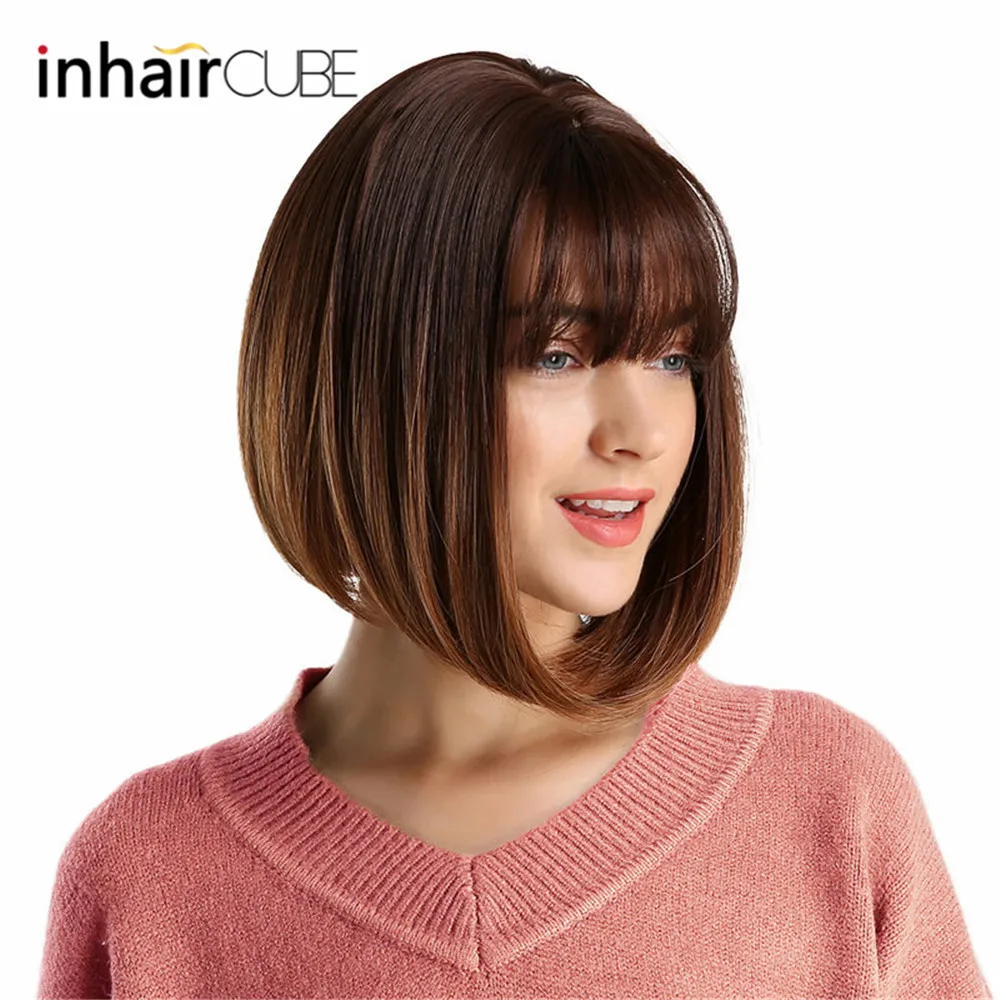 Inhair Cube 10 дюймов Боб синтетические плоские челки женский парик омбре с