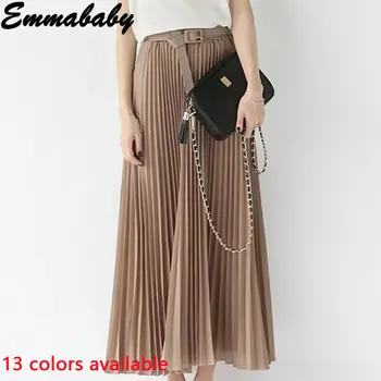 

Women Casual Chiffon Pleated Retro Long Maxi Full Skirt Elastic Waist Band Skirt
