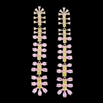 

LARRAURI Fashion Jewelry Brand Trendy Long Drop Earrings For Women Luxury Cubic Zirconia Copper Statment Earrings серьги женские