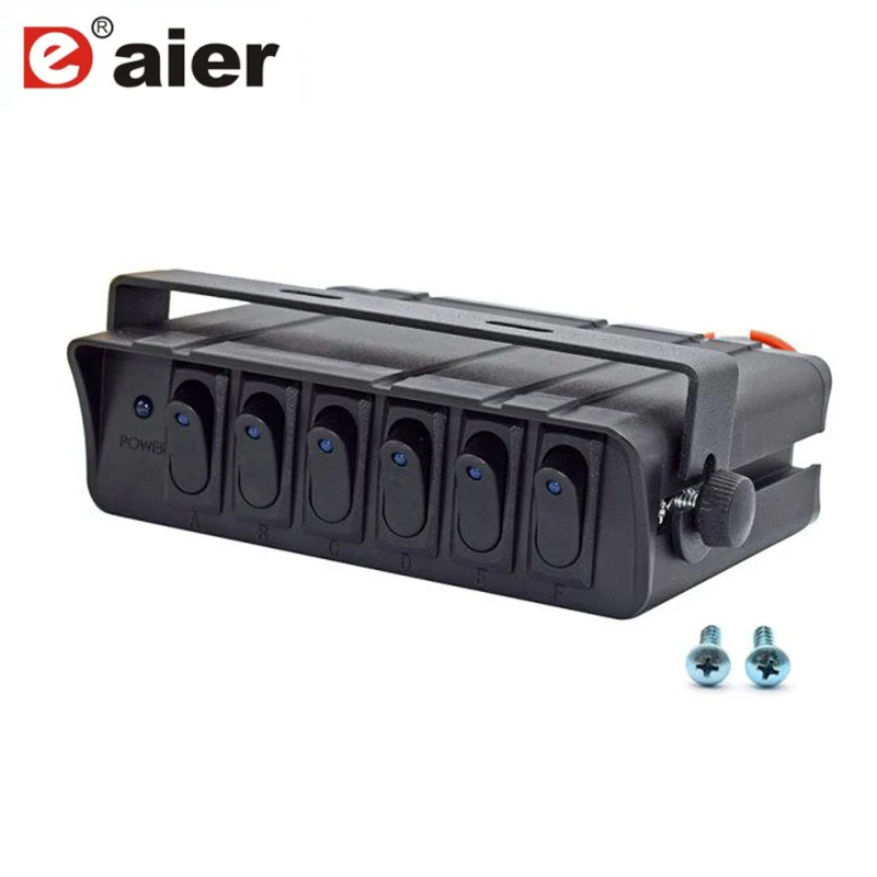 

80-Amp On/Off 20A Rocker Switch Box Emergency Strobe Light LED Backlit 12AWG Input Wire 12V SPST 6-Gang Toggle Controller Panel