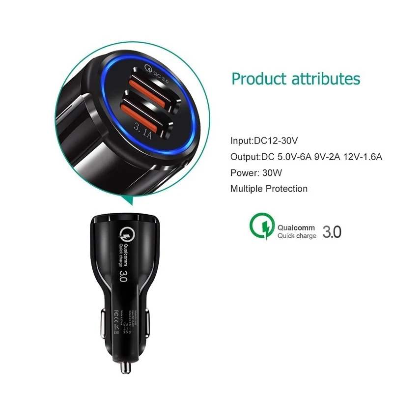 Автомобильное зарядное устройство Chargeur 2 usb порта универсальное быстрое зарядное устройство для iPhone huawei QC 3,0 Oplader для samsung A50 Ladowarka Samochodowa