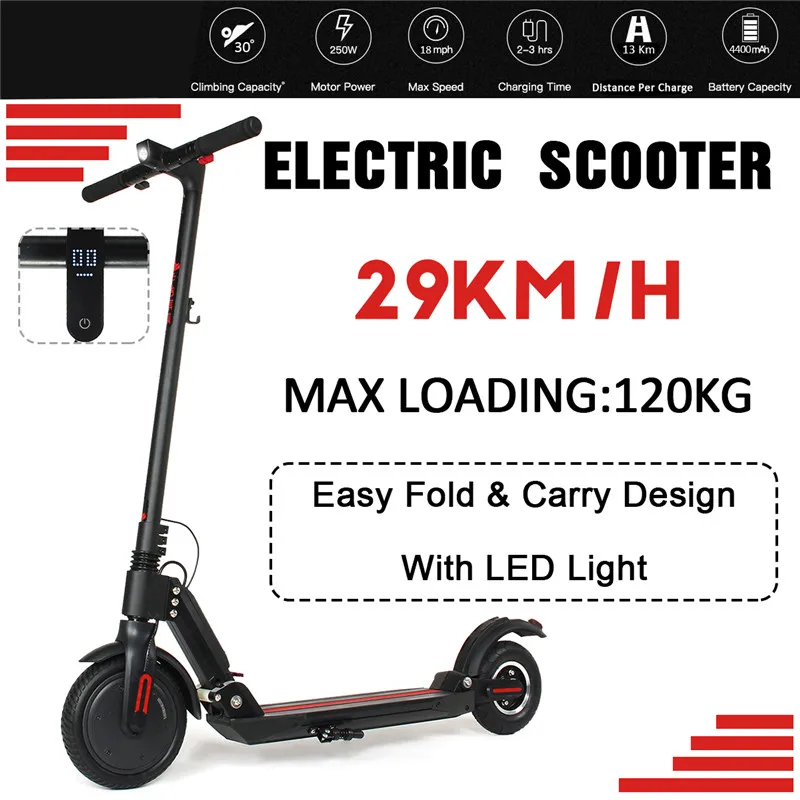 Folding Electric Scooter Adult Speed Electric Scooter With LED Light 29KM/H 120KG Load 2 Wheel Skateboard Electric Bicycle IP54