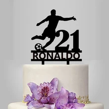 1 шт заказное имя возраст футбол выстрел акриловый торт Топпер для футбольных болельщиков день рождения торт украшения YC-079