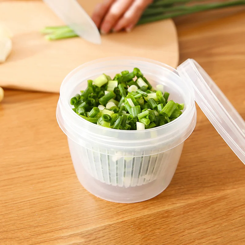 

Round Transparent Drain Seal Double Layer Stackable Mini Bowl Fruit Vegetable Fresh Plastic Storage Box Kitchen Fridge Container