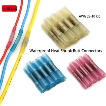 

200pcs Solder Seal Wire Waterproof Heat Shrink Butt Connectors Electrical Wire Splice Cable Crimp Terminals Marine Insulated