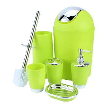 

6Pcs Plastic Bathroom Accessory Set Tumbler Trash Can Toothbrush Holder Soap Dispenser Soap Dish Toilet Brush Bathroom Sets