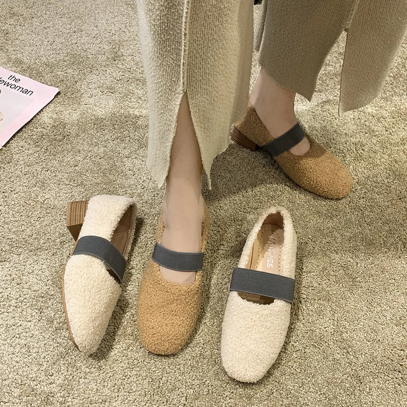 

Moccasin Shoes Autumn Elegant Women's Heels Casual Female Sneakers All-Match Square Toe Modis Flats Moccasins Fall On Heels