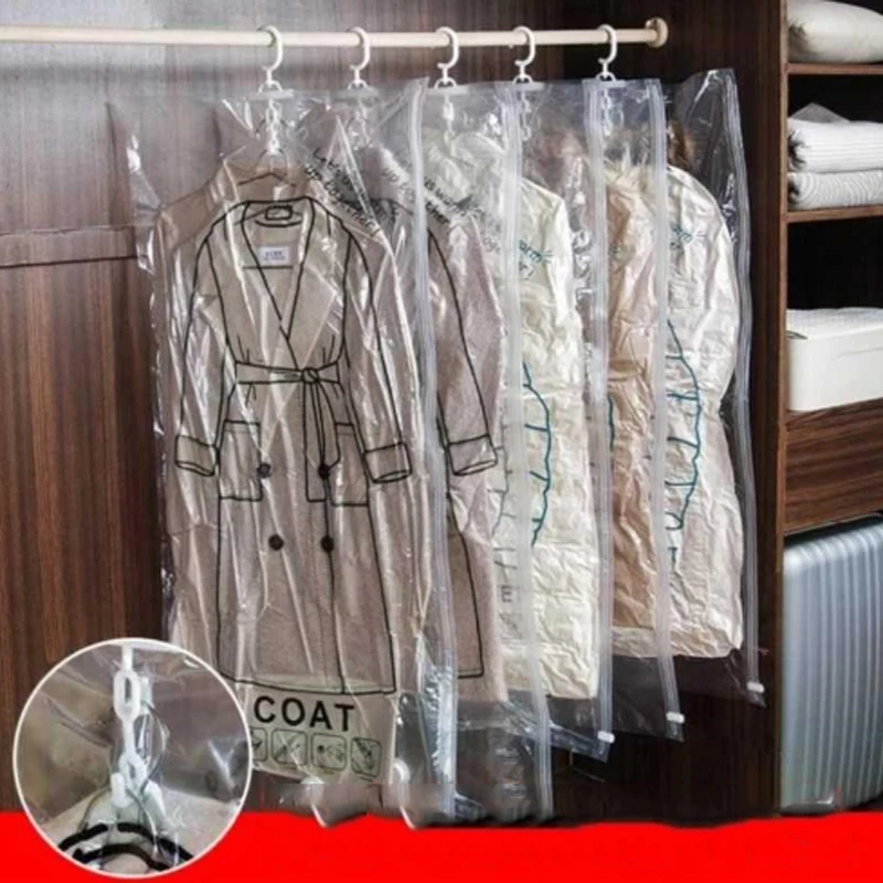 

2PCS Wall-mounted Vacuum Bag Dustproof Clothes Storage Bag For Sorting Clothes Transparent Plastic Bag Jacket With Hook For Home