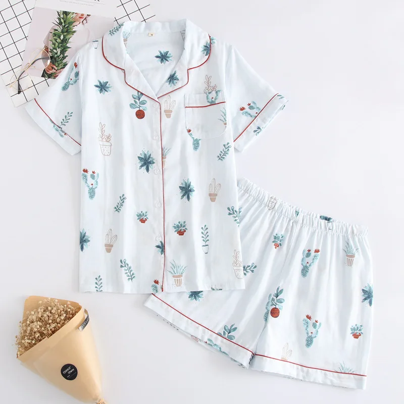 Short Pyjamas Women Cotton Short Sleeves Ladies Pajama Sets Shorts Japanese Simple Cute Cartoon Sleepwear Women Homewear - Цвет: YZL-10