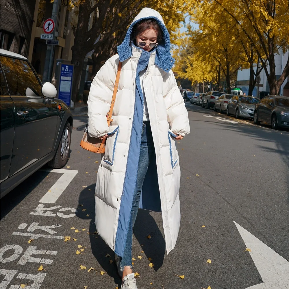 

Photo Shoot Large Pocket Lambs Wool Joint Cotton Overcoat 2019 Winter New Style Retro CHIC-Style Hooded Cotton Coat Women's