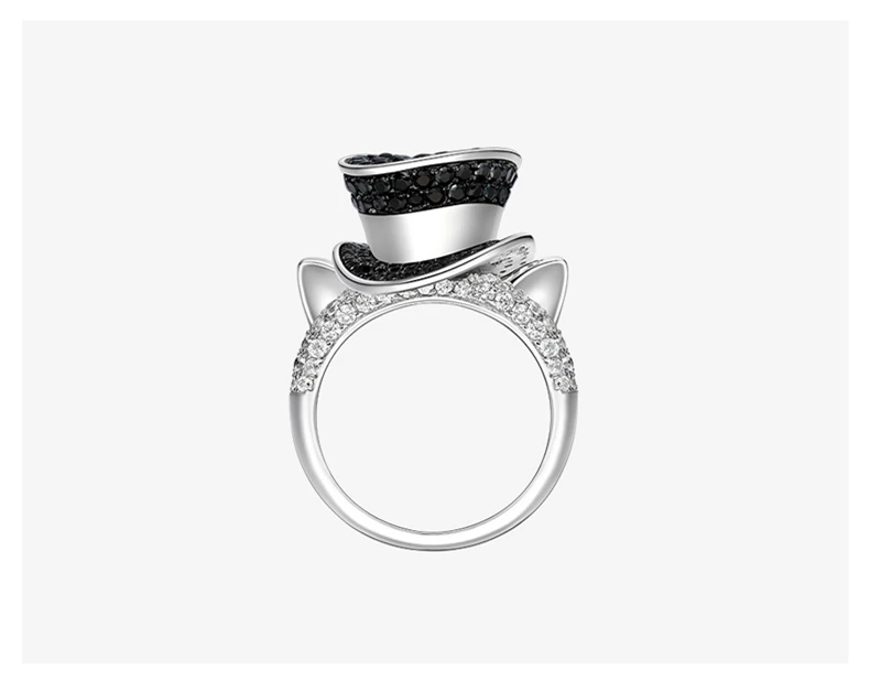 [BLACK AWN] Натуральная 925 пробы серебряные ювелирные изделия трендовые черные и белые шляпы кольца в виде кошки для женщин G099