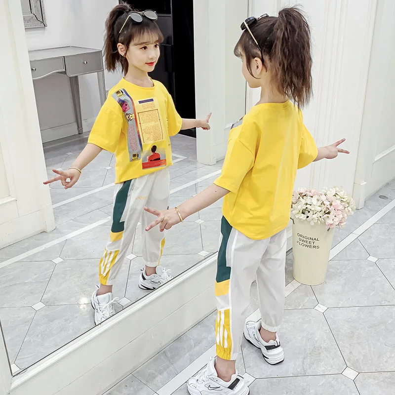 

Internet Celebrities Girls Summer Suit 2023 New Shorts + Pants Children's Clothing Foreign Kids Fashionable Sport Tracksuit X527