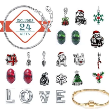 

Christmas jewelry calendar gift box set Loose beads snowman Christmas bracelet Enamel Charms accessories
