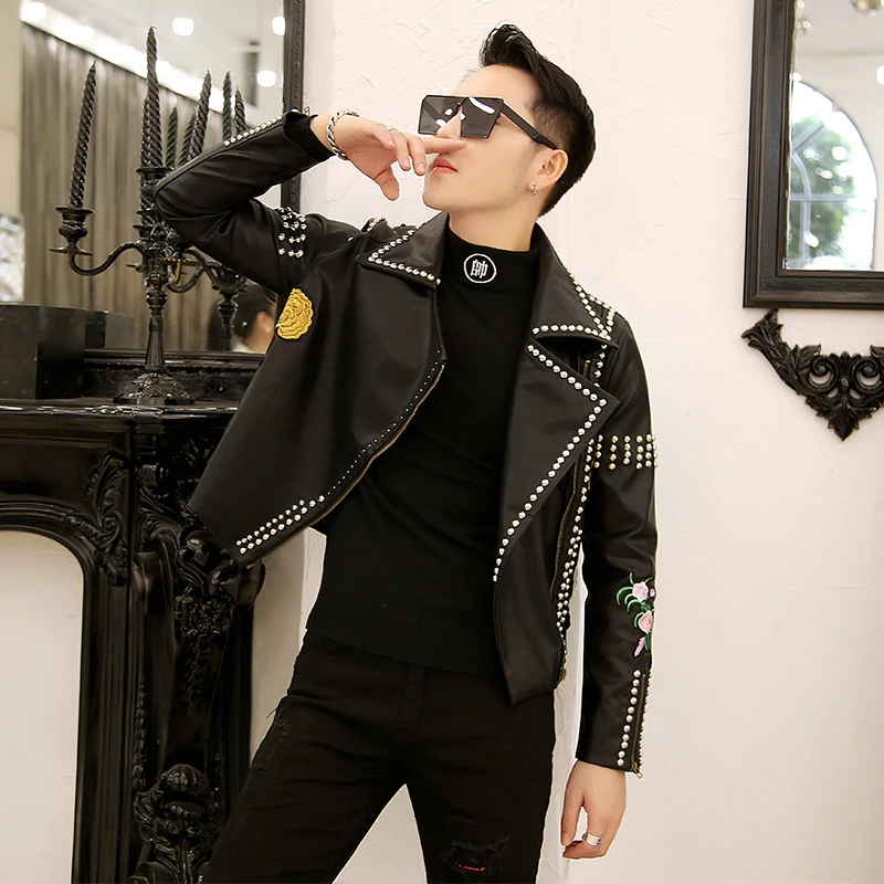 Повседневные кожаные куртки Chaqueta De Cuero Moto с заклепками в стиле панк для сцены черные кожаные куртки мужские куртки-бомберы из искусственной кожи - Цвет: black
