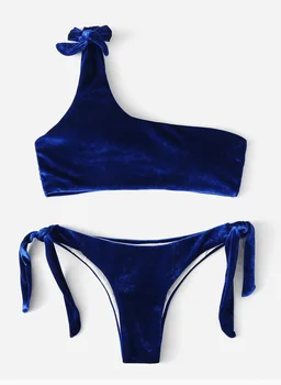 

Velvet Swimsuit Micro Mini Bikini Women's Swimming suit One Shoulder ties side swimsuit female split swimwear women biquini s-xl