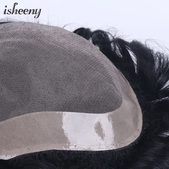 

Isheeny Human Hair Men Toupee Durable Hairpieces Indian Human Hair Replacement MONO PU Remy Natural Hair System for Men Wig