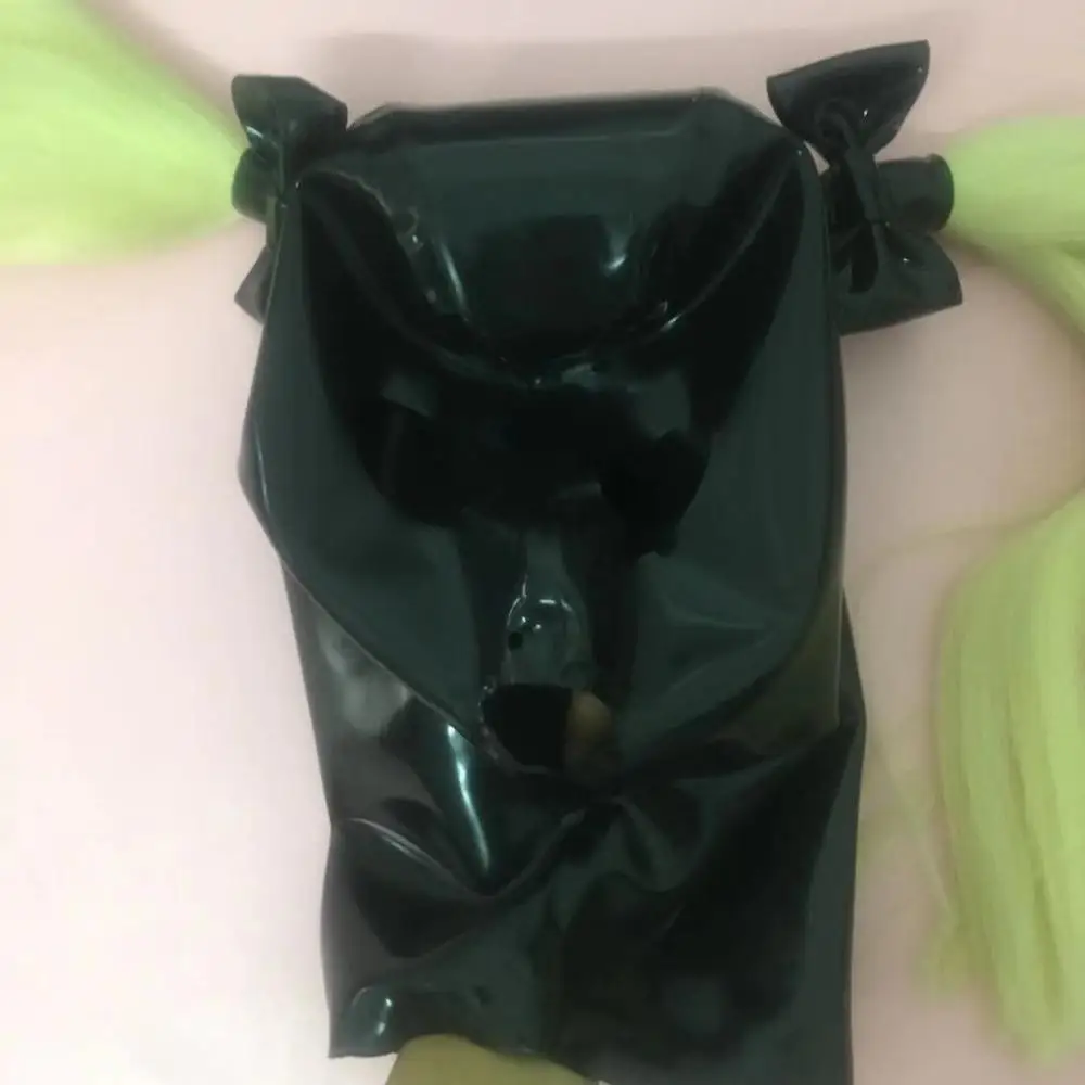 Черный Латексная маска с бантом косичка Сексуальная капот маска молния сзади Хэллоуин капюшон маска резиновая маска костюмы реквизит - Цвет: Черный