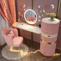 Tocador italiano ligero de lujo para dormitorio, armario de almacenamiento, mesa de maquillaje integrada de tamaño pequeño, placa de roca, tocador Simple